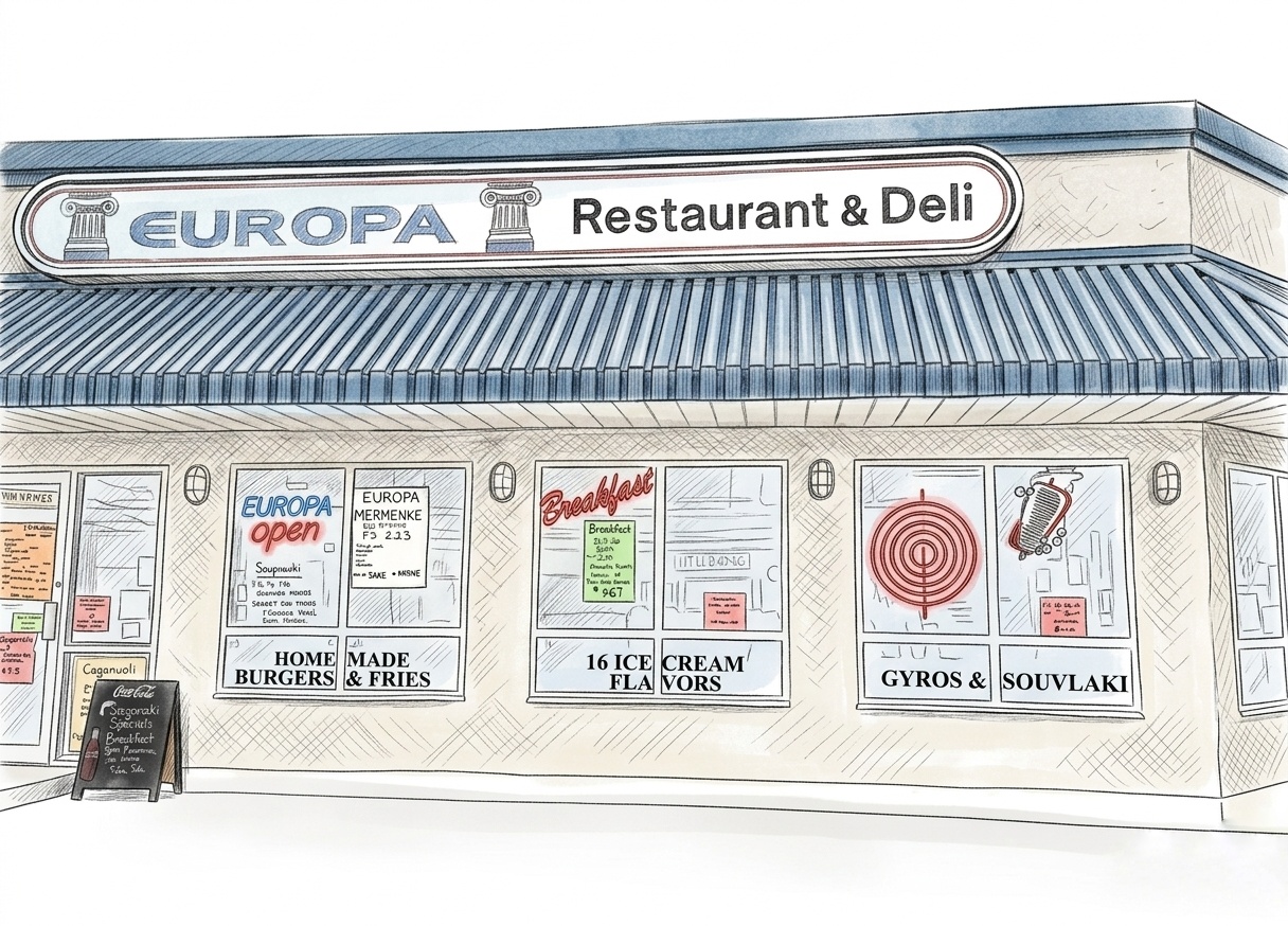 Europa Restaurant & Deli storefront in Gimli, Manitoba